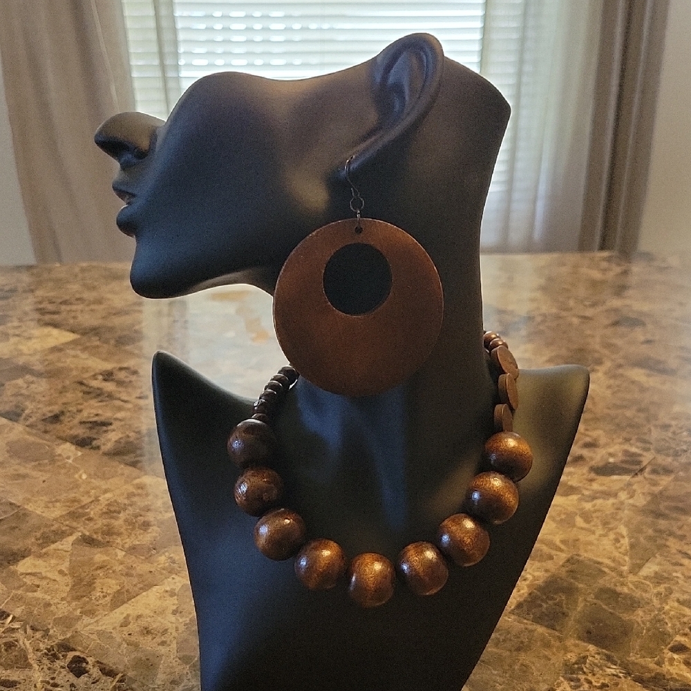 Hand Crafted Brown Wooden Earrings